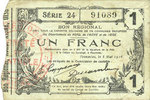 FRENCH EMERGENCY NOTES 1 franc Fourmies (59). Bon Régional des Départ. du Nord, Aisne & Oise. Billet. 8.5.1915, série 24 -