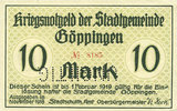 GERMANY - EMERGENCY NOTES (1914-1923) A - J 10 mark Göppingen. Stadt. Billet. nov. 1918, annulation par perforation UNGULTIG -