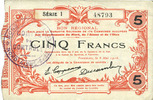 FRENCH EMERGENCY NOTES 5 francs Fourmies (59). Bon Régional des Départ. du Nord, Aisne & Oise. Billet. 8.5.1915, série 1 -
