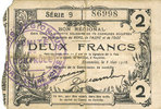 FRENCH EMERGENCY NOTES 2 francs Fourmies (59). Bon Régional des Départ. du Nord, Aisne & Oise. Billet. 8.5.1915, série 9 -