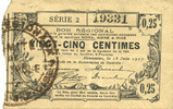 FRENCH EMERGENCY NOTES Fourmies (59). Bon Régional des Départ. du Nord, Aisne & Oise. Billet. 25 cmes 18.6.1917, série 2 -