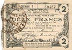 FRENCH EMERGENCY NOTES 2 francs Fourmies (59). Bon Régional des Départ. du Nord, Aisne & Oise. Billet. 18.6.1917, série 1 -