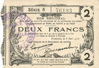 FRENCH EMERGENCY NOTES 2 francs Fourmies (59). Bon Régional des Départ. du Nord, Aisne & Oise. Billet. 8.5.1915, série 8 -