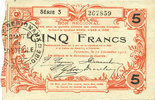 FRENCH EMERGENCY NOTES 5 francs Fourmies (59). Bon Régional des Départ. du Nord, Aisne & Oise. Billet. 12.12.1917, série 3 -