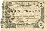 FRENCH EMERGENCY NOTES 2 francs Fourmies (59). Bon Régional des Départ. du Nord, Aisne & Oise. Billet. 12.12.1917, série 3 -