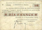 FRENCH EMERGENCY NOTES 10 francs Fresnes-sur-Escaut (59). Société Houillère de Thivencelles. Billet. -