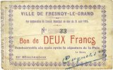 FRENCH EMERGENCY NOTES 2 francs Fresnoy-le-Grand (02). Ville. Billet. -