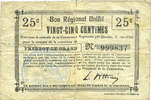 FRENCH EMERGENCY NOTES Fresnoy-le-Grand (02). Ville. Billet. B.R.U., 25 cmes -
