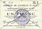 FRENCH EMERGENCY NOTES 1 franc Gavrelle (62). Commune. Billet. -