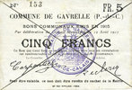 FRENCH EMERGENCY NOTES 5 francs Gavrelle (62). Commune. Billet. -