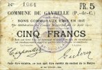 FRENCH EMERGENCY NOTES 5 francs Gavrelle (62). Commune. Billet. -