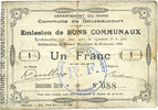 FRENCH EMERGENCY NOTES 1 franc Gouzeaucourt (59). Commune. Billet. du 21.1.1915, 2e série -