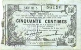FRENCH EMERGENCY NOTES Fourmies (59). Bon Régional des Départ. du Nord, Aisne & Oise. Billet. 50 cmes 8.5.1915, série 5 -