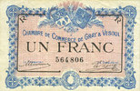 FRENCH EMERGENCY NOTES 1 franc Gray et Vesoul (70). Chambre de Commerce. Billet. 4.10.1915, sans le nom de l'imprimeur -
