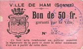 FRENCH EMERGENCY NOTES 50 francs Ham (80). Ville. Billet. -