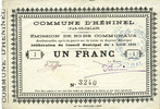 FRENCH EMERGENCY NOTES 1 franc Heninel (62). Commune. Billet. -