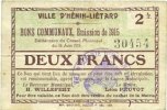 FRENCH EMERGENCY NOTES 2 francs Hénin-Liétard (62). Ville. Billet. émission 1915, -