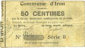 FRENCH EMERGENCY NOTES 50 centimes Iron (02). Commune. Billet. 3.6.1915, série B -