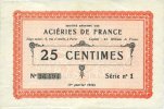 FRENCH EMERGENCY NOTES 25 centimes Isbergues (62). Société Anonyme des Aciéries de France. Billet. série 1 -