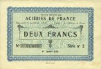FRENCH EMERGENCY NOTES 2 francs Isbergues (62). Société Anonyme des Aciéries de France. Billet. 1.1.1920, série 2 -