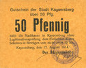 FRENCH EMERGENCY NOTES 50 pfennig Kaysersberg (68). Ville. Billet. 17 août 1917, annulation par cachet ENTWERTET -
