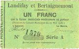 FRENCH EMERGENCY NOTES 1 franc Landifay et Bertaignemont (02). Billet. 23.5.1915, série A -