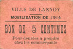 FRENCH EMERGENCY NOTES 5 centimes Lannoy (59). Ville. Mobilisation de Billet. -