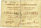 FRENCH EMERGENCY NOTES 50 centimes Lauwin-Planque (59). Commune. Billet. 1914, imprimé entièrement en marron, sans numéro -