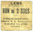 FRENCH EMERGENCY NOTES 2 sous Lens (62). Ville. Billet. . Au revers, cachet rouge de la Banque de France avec le n° 6455 -