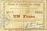 FRENCH EMERGENCY NOTES 1 franc Lesquielles-Saint-Germain (02). Commune. Billet. 20.6.1915, série D -