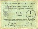 FRENCH EMERGENCY NOTES 1 franc Liévin (62). Ville. Billet. 31.1.1915, série D -