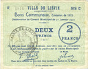FRENCH EMERGENCY NOTES 2 francs Liévin (62). Ville. Billet. 31.1.1915, série C1 -