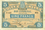 FRENCH EMERGENCY NOTES 5 francs Lille (59). Ville. Billet. 13.7.1917, série T -