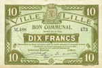 FRENCH EMERGENCY NOTES 10 francs Lille (59). Ville. Billet. 13.7.1917, série M -