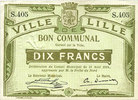 FRENCH EMERGENCY NOTES 10 francs Lille (59). Ville. Billet. 31.8.1914, série S -