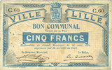 FRENCH EMERGENCY NOTES 5 francs Lille (59). Ville. Billet. 31.8.1914, série C -