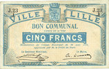 FRENCH EMERGENCY NOTES 5 francs Lille (59). Ville. Billet. 31.8.1914, série J -