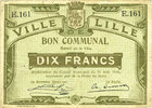 FRENCH EMERGENCY NOTES 10 francs Lille (59). Ville. Billet. 31.8.1914, série E -