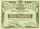 FRENCH EMERGENCY NOTES 10 francs Lille (59). Ville. Billet. 31.8.1914, série T -
