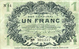 FRENCH EMERGENCY NOTES 1 franc Lille (59). Ville. Billet. 15.12.1917, série N -