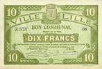FRENCH EMERGENCY NOTES 10 francs Lille (59). Ville. Billet. 15.12.1917, série Z -