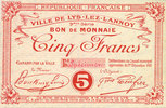 FRENCH EMERGENCY NOTES 5 francs Lys-Lez-Lannoy (59). Ville. Billet. 9e série. Inscription manuscrite Spécimen -