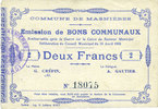 FRENCH EMERGENCY NOTES 2 francs Masnières (59). Commune. Billet. -