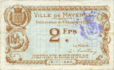 FRENCH EMERGENCY NOTES 2 francs Mayenne (53). Ville. Billet. -