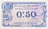 FRENCH EMERGENCY NOTES 50 centimes Mayenne (53). Ville. Billet. -