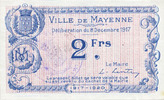 FRENCH EMERGENCY NOTES 2 francs Mayenne (53). Ville. Billet. -