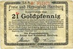 GERMANY - EMERGENCY NOTES (1914-1923) A - J Hamburg. Finanzdeputation der Freien und Hansestadt. Billet. 21 Goldpfennig -