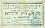 FRENCH EMERGENCY NOTES 2 francs Meurchin (62). Commune. Billet. 10.5.1915, série F -