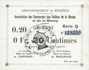 FRENCH EMERGENCY NOTES Braux (08). Arrondissement de Mézières. Billet. 20 cmes, série Q, et 19.1 et 25.3.1915 -