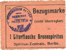 GERMANY - EMERGENCY NOTES (1914-1923) A - J Hassloch Gemeinde. Bon d'achat (Bezugsmarke) 1 litre d'alcool à brûler (1 Literflasche Brennspiritus -